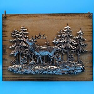 Vintage A&B Canada Large 3D Metal Elk/Stag Wood Wall Plaque